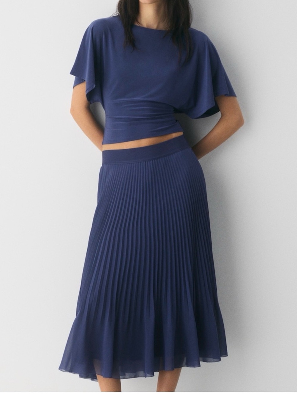 Aritzia Wilfred Twirl Skirt pleated Midi in Nightshade